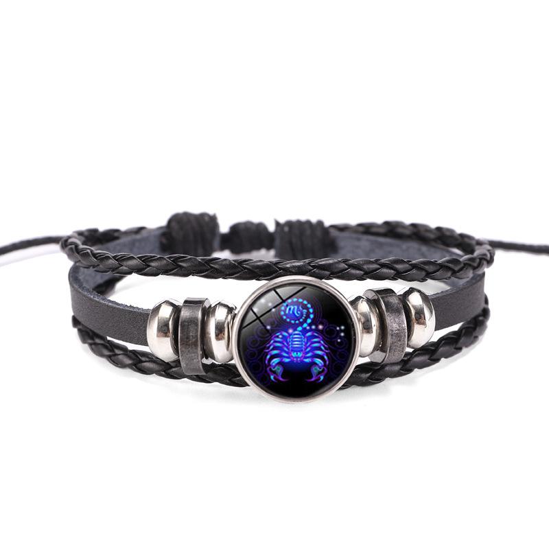 Twelve Constellations Leather Bracelet - Retro Korean Braided Design for Couples and Students