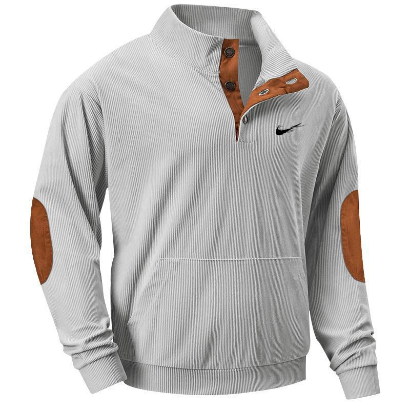 Autumn European men's casual stand up collar long sleeved corduroy sports sweatshirt with pockets