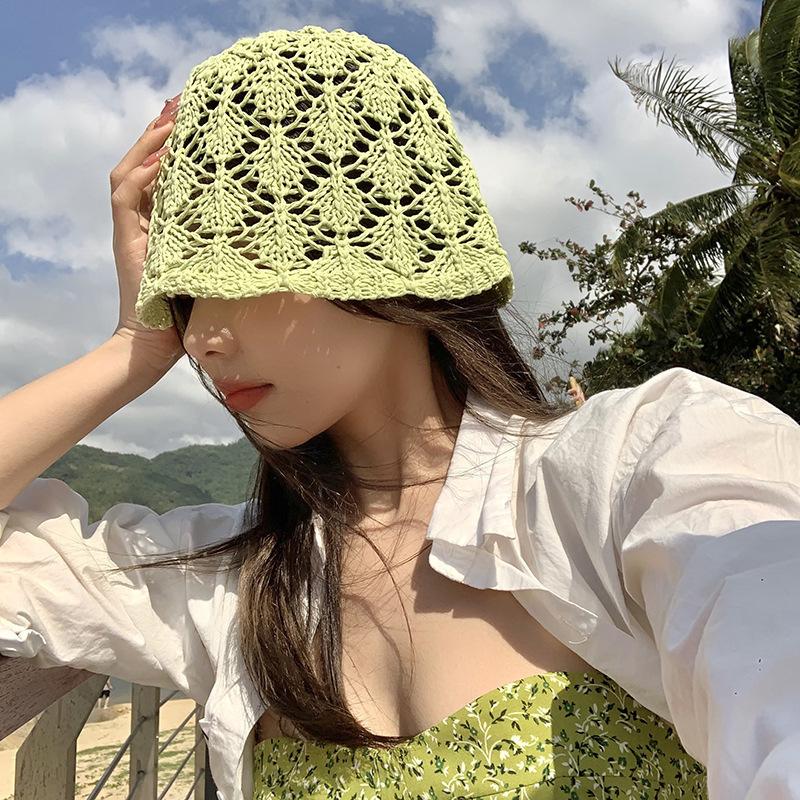 

Hollow Unique Out Fisherman Hat Short Brim Bucket Hat Women Summer Style Korean M56-58cm зелений