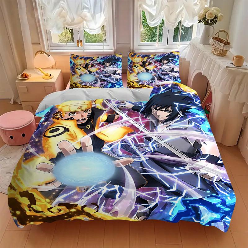3pcs Battle of Legends Naruto vs Sasuke Bedding Set - 1 Soft Quilt Cover + 2 Pillowcases, Machine Washable - Suitable for All Seasons, Perfe