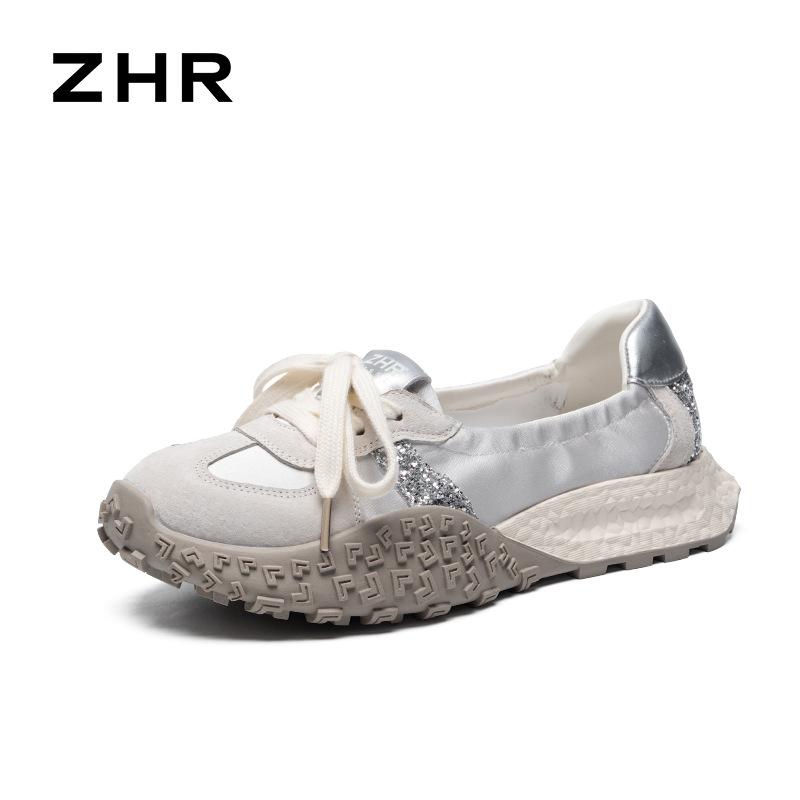 Pantofi sport casual de damă respirabili de primăvară și toamnă, la modă, versatili, cu talpă groasă și șireturi