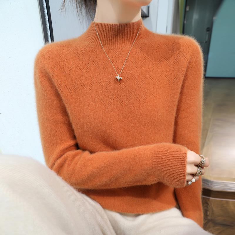 DAFIFY Women's Fashion Casual Fall Winter Solid Color Print Long Sleeve Half Turtleneck Sweaters