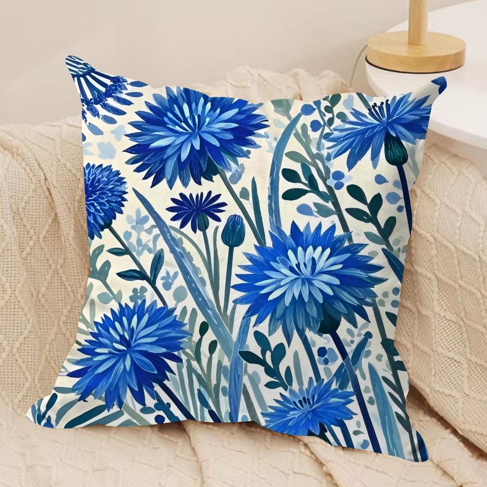 Flower Cornflower Cushion Cover Soft Plush Fabric DoubleSided Printed Sofa Cushion Cover for All Seasons Home Decor Gift
