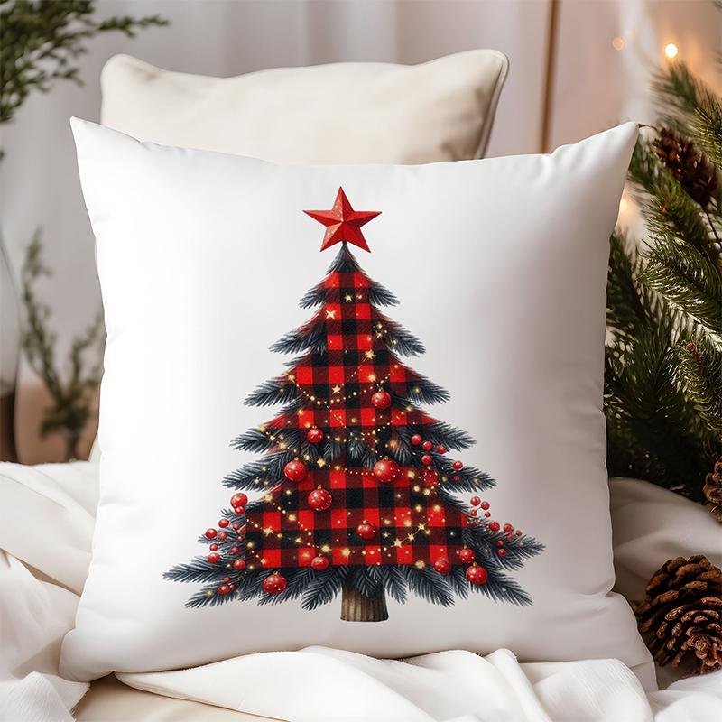 Christmas Pillows With Tree Deer Santa Truck Square Polyester Pillowcase, Modern Sofa Decorative Cushion Cover
