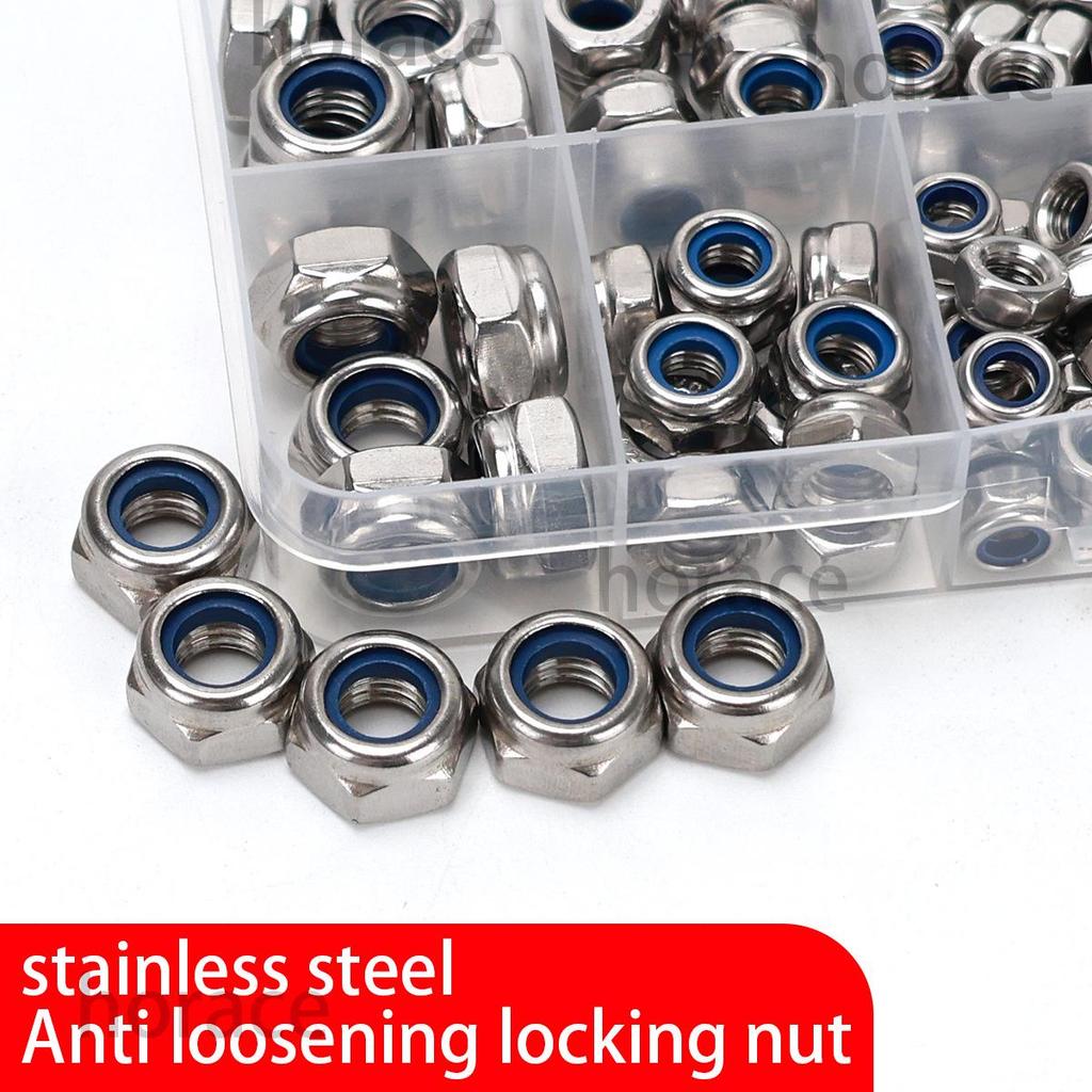 230-Piece Stainless Steel Nylon Lock Nut Set, M3-M8 Self-Locking Nuts in Box
