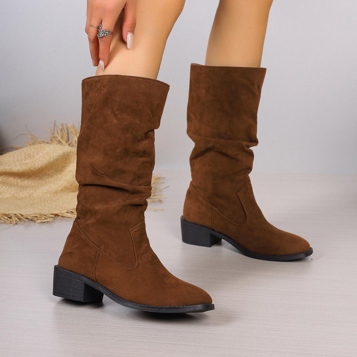 

Winter Pleated Medium Martin Boots Suede Heel Pile Martin Boots 43 верблюд