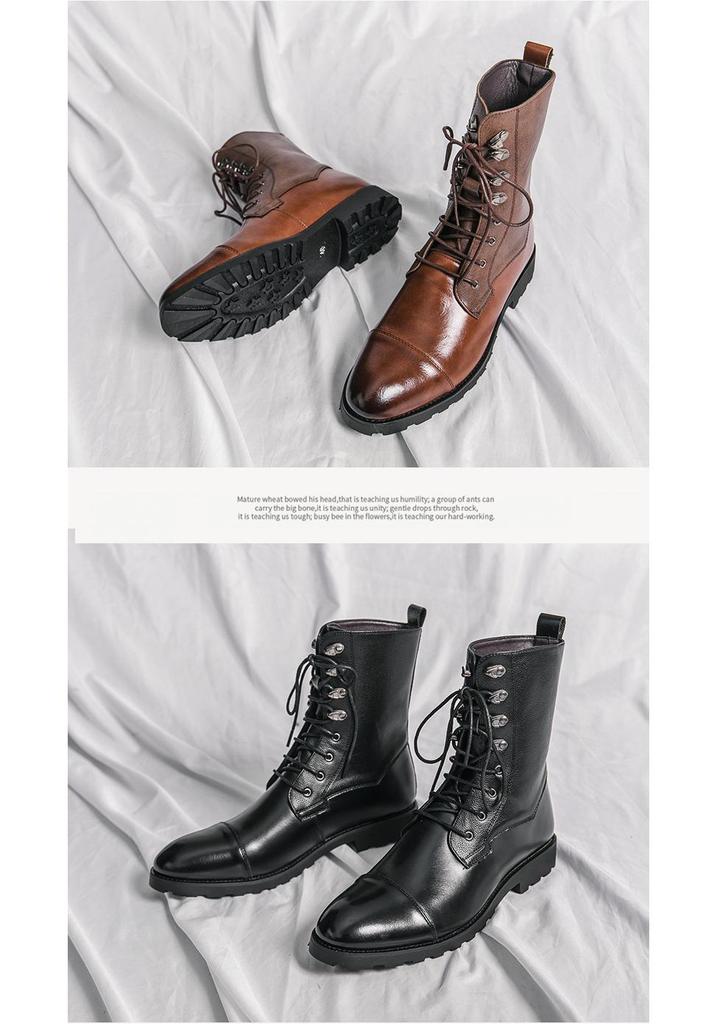 Herbst/Winter Übergröße Schnür-Stiefeletten - Europäische & Amerikanische Schwarze Motorrad-Denim & Business-Lederstiefel