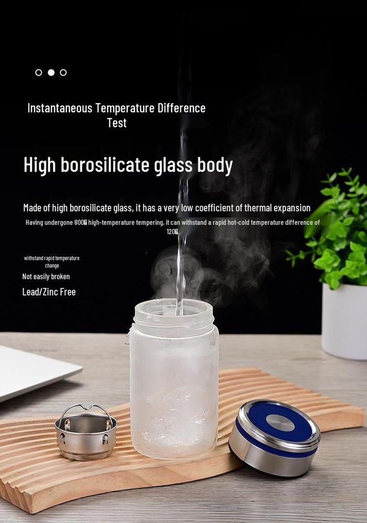 Women's Double-Walled Borosilicate Glass Tea Infuser Cup - Stylish, Compact for Office