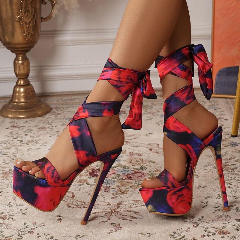 Fashion Hot Sexy 16Cm Thin High Heel Sandals for Women Peep Toe Platform Broad Band Crossover Stiletto Party Stripper Pole Dance Shoes