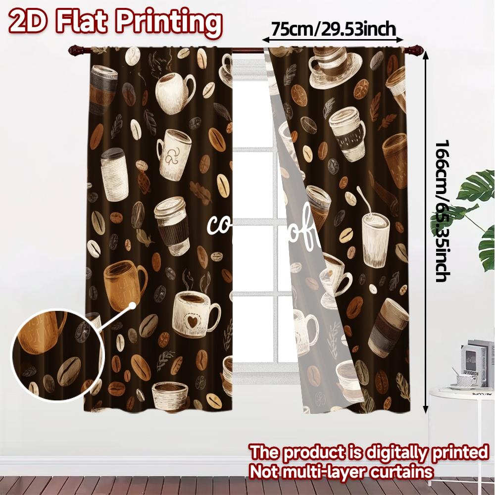 2pcs, 2D FLAT PRINTING Curtains (Without Rod) CoffeeHarmony(1) Popular Curtains&Drapes Versatile Polyester Curtains Art Deco