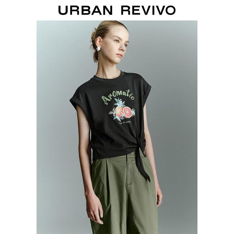 UR2026 Women's Fruit Print Tie-up Short Sleeve T-shirt