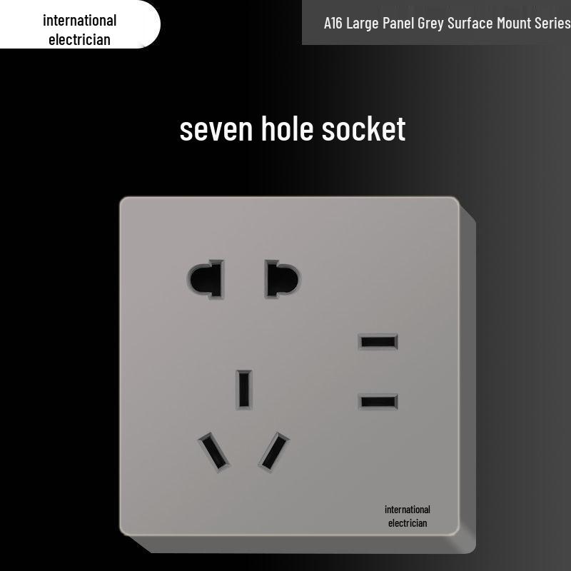 Priză electrică ultra-subțire de 16A cu montaj aparent cu panou de perete cu cinci găuri pentru uz casnic și pentru aparat de aer condiționat