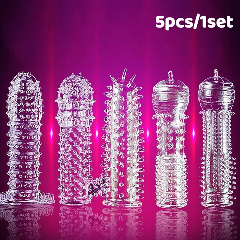 5Pcs Reusable Penis Enlargement Condoms Cock Rings Adult Toy Sex Products Delay Condom For Men Sexy Toys