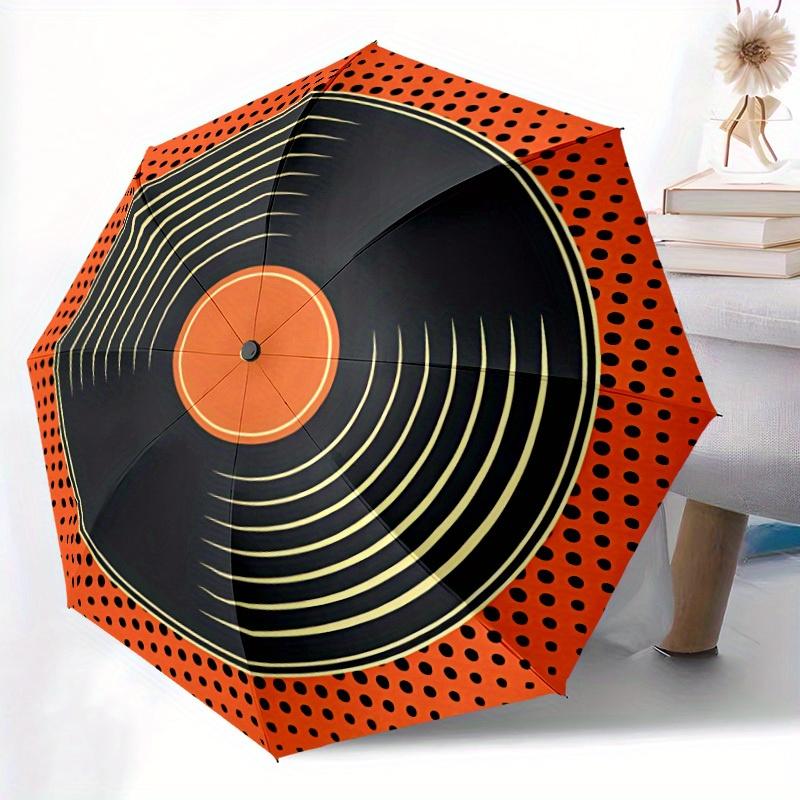 1pc Vinyl Record Automatic Folding Umbrella, 8-Rib Sturdy Canopy, Portable Travel Umbrella for Outdoor Use,090