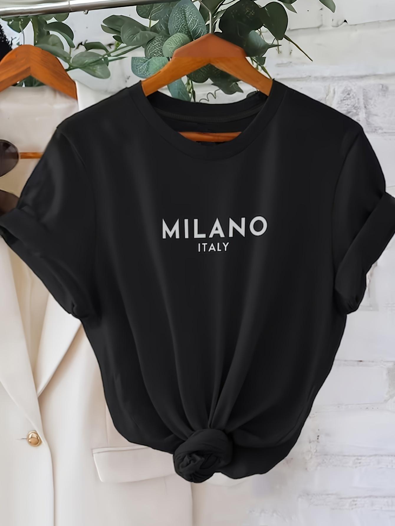 

Milano Letter Print T-shirt Casual Crew Neck Short Sleeve Top For Spring & Summer Women s Clothing Casual Short Sleeve T-Shirt 4XL