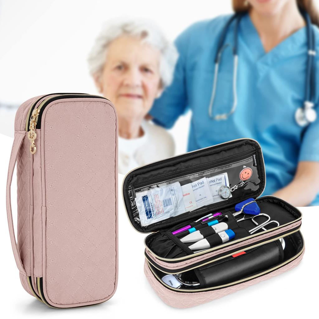 Damero Stethoscope for Small and Compatible with 3M Littmann and MDF Stethoscopes Case, Dual-Layer Design, Nurses, Storage, Carrying, (Misty Rose)