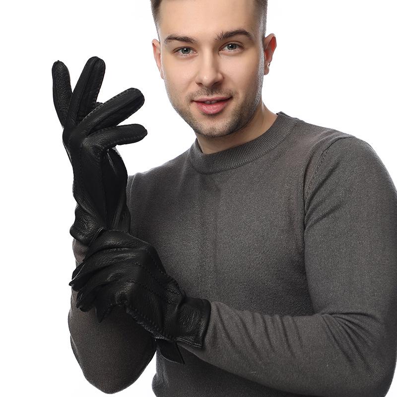 Herren Europäische Faux Hirsch- und Ziegenlederhandschuhe mit Wollfutter für Herbst/Winter