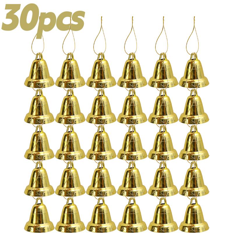 6/120pcs Christmas Bell Ornaments Gold Plastic Bells Xmas Tree Pendants New Year Party Hanging Decoration DIY Crafts Accessories