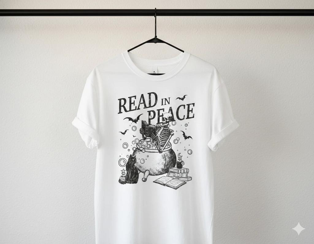 Men's and Women's T-shirts Read In Peace Skeleton Book Lover