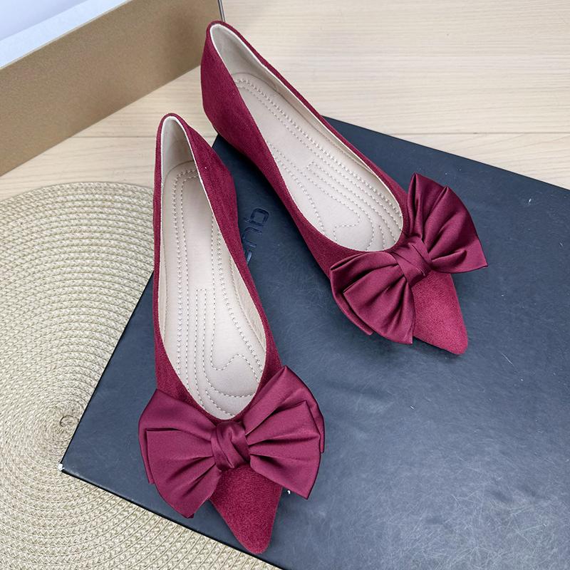 Fashion Flat Shoes for Women Spring and Autumn of 2025 New Pointed Suede Color Blocked Butterfly Bow Flat Shoes Large Sizes 41-43