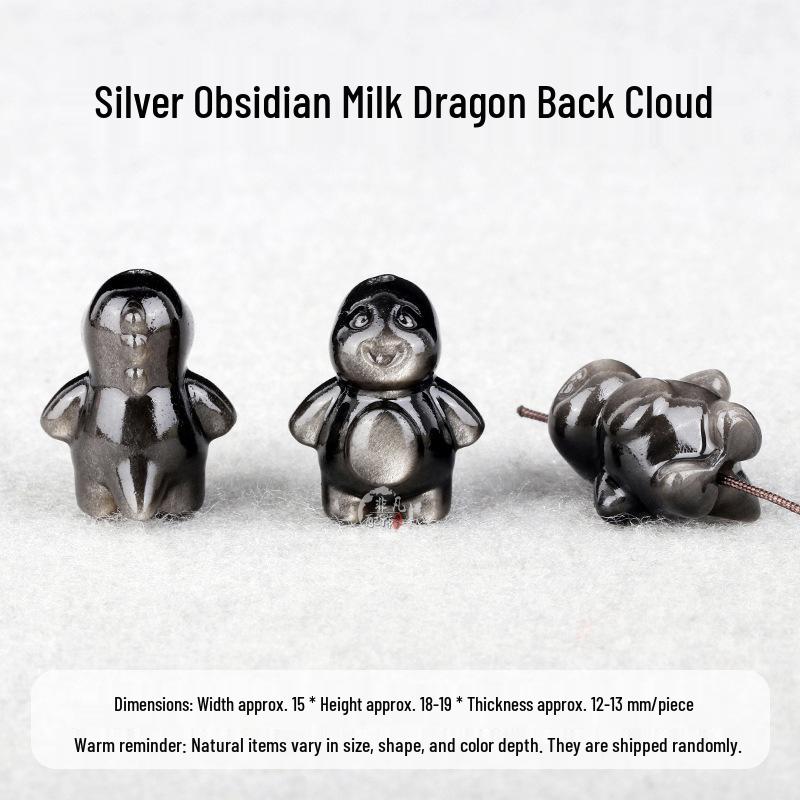 Silver Obsidian Milk Dragon Carving Bracelet Beads