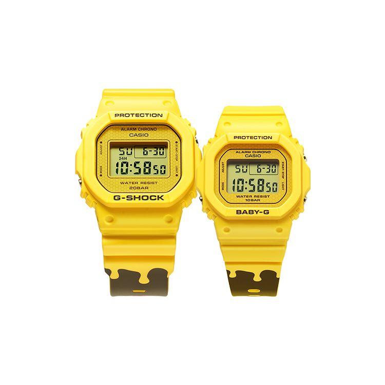 Casio Square Honey Jar Gift Box Special Back Engraved Watch Electronic Movement Resin Strap Unisex Watches Yellow SLV-22B-9PFH