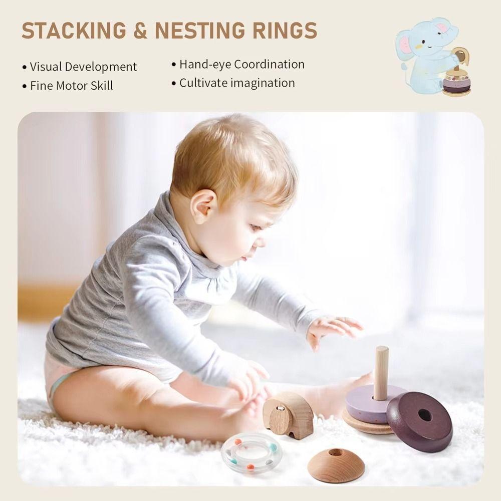 Montessori Baby Pole Stack Toy Stackable Elephant Bell Teething Toy  Newborn Gifts