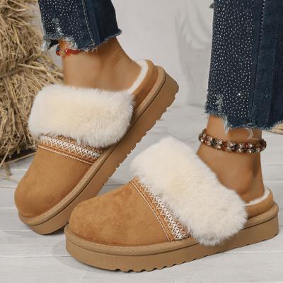 Stivali da Neve Caldi in Peluche Corto Invernale da Donna Pantofole di Cotone Casual Stivaletti Chelsea alla Caviglia in Pelliccia Scamosciata Scarpe Basse con Zeppa Botas