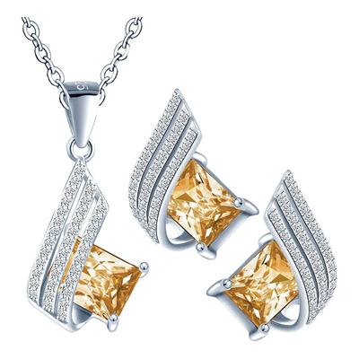Silver Set with Cubic Zirconia Birthday Anniversary Gift - Golden Shadow - Silver 925