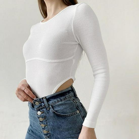 Осенний приталенный женский комбинезон с длинным рукавом и вырезами S белый