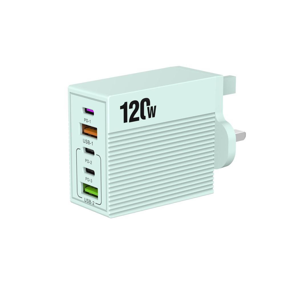 Caricabatterie Rapido Multi-Porta da 120W con Spina USA/UE/UK - Dispositivo da Viaggio Compatto, Supporto Completo Protocolli