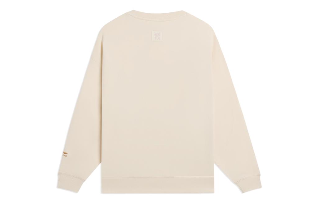Li Ning Sports Life Collection Fleece Lined Thermal Casual Long Sleeved Cartoon Pattern Sweatshirt Women's Swan White AWDSB66-5
