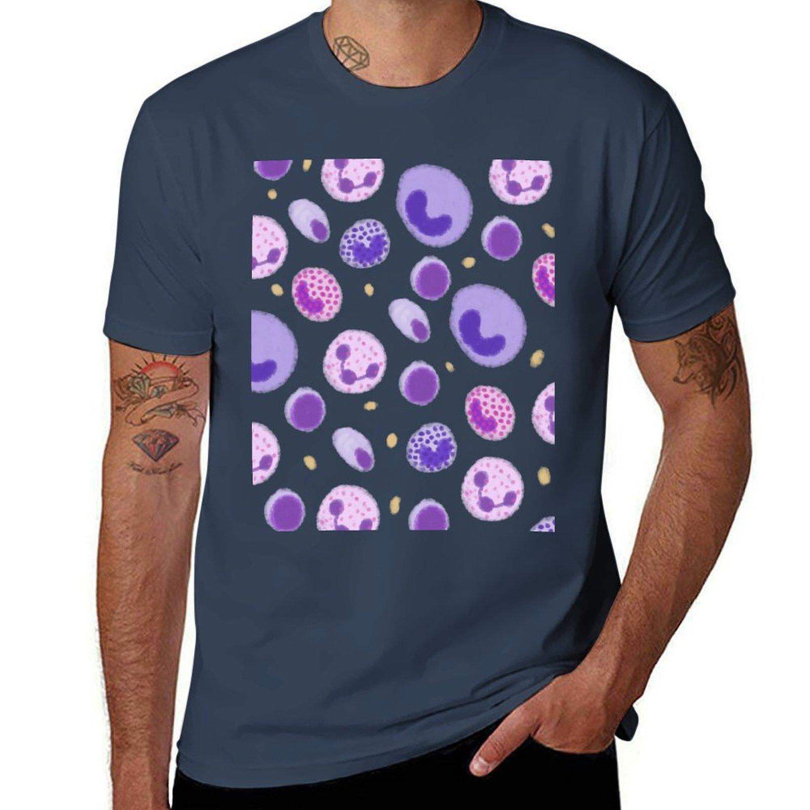 White Blood Cells Pattern Tshirt Basic Solid Color Short Sleeve Cotton Top S