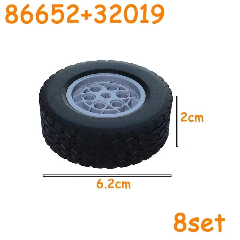 Non-Toxic Technical Tire Wheel Cross Hole Set Car Truck Wheels Hub Bricks Moc Motorcycle Tyre & Rim Construction Building Blocks Toys