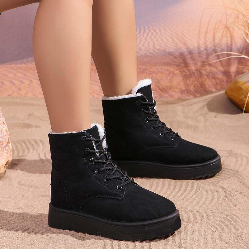 Mode Große Größe Warme Runde Zehen Schneestiefel für Damen Plateau mit Schnürsenkeln Damenschuhe Y2k Heiß Gefüttert im Angebot Mode 2025 Stiefeletten Ausverkauf