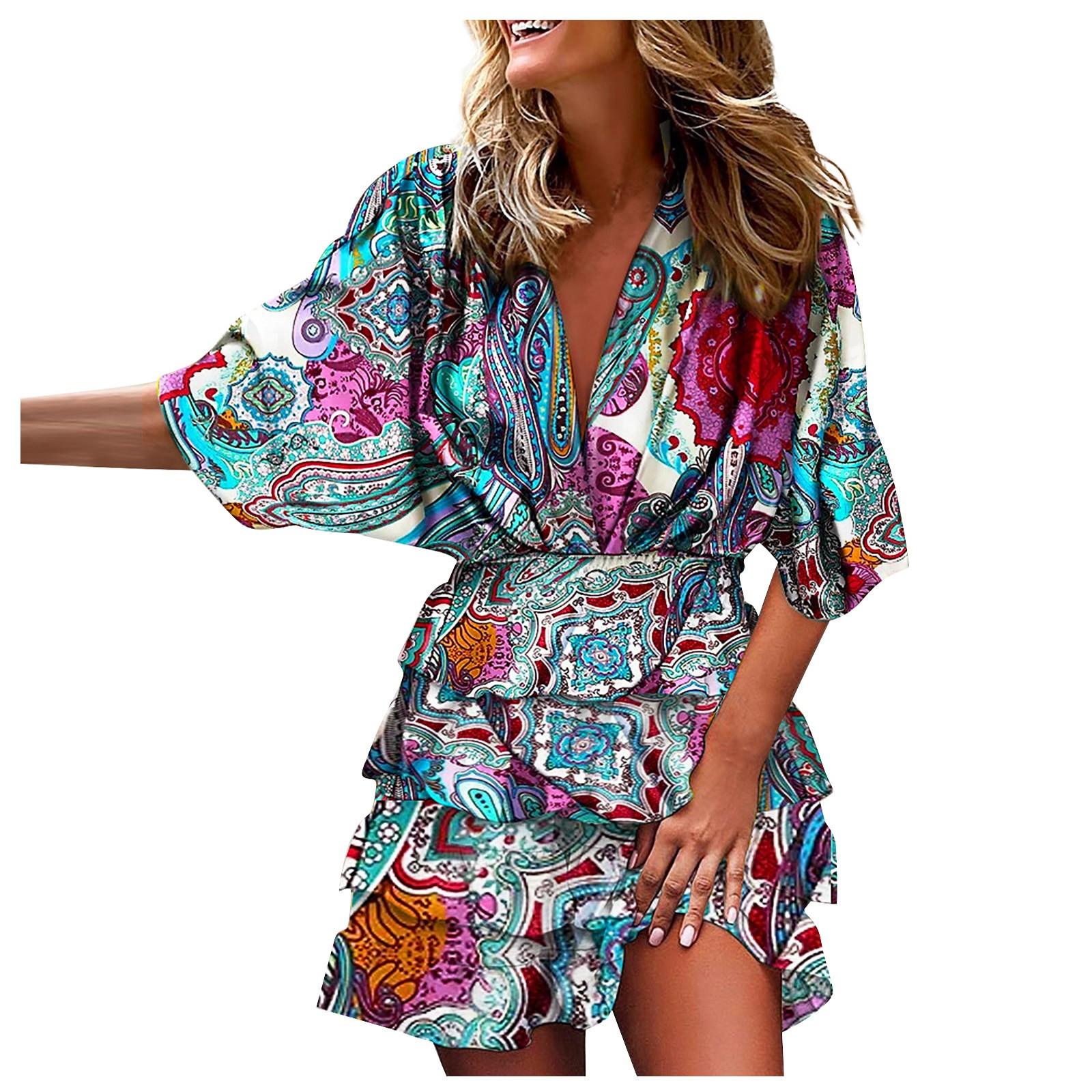 Женское модное платье с v-образным вырезом и принтом подол — фото 3