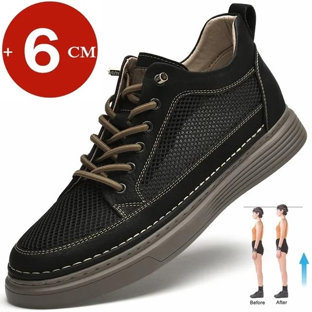 Neue sommer 6 cm männer aufzug schuhe lässige männer turnschuhe kuh leder mesh lift freizeit designer schuhe höhe erhöhen größere schuhe