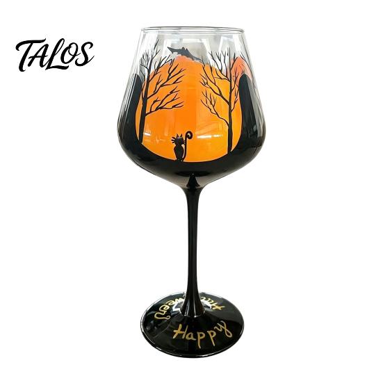 Regalo per Amanti del Vino Bicchiere con Gambo di Halloween, Calice Artistico Dipinto a Mano, Bicchieri in Vetro per Cene 720 ml di Capacità, Bicchieri Decorativi