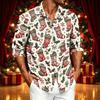 Men's Casual Long Sleeve Shirt with Christmas Print for Spring and Fall
