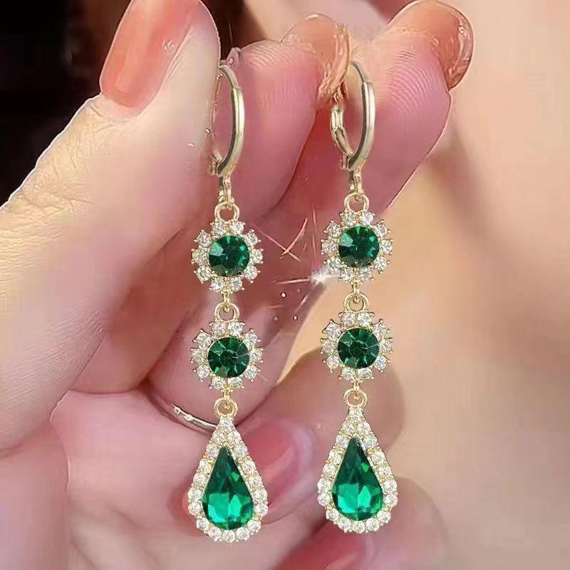Elegant Green Zircon Teardrop Stud Earrings - Trendy High-Grade Fashion Jewelry
