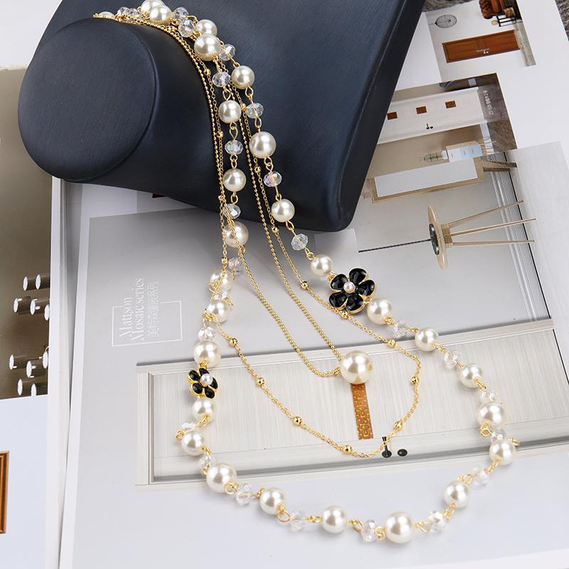 Dámský Vynikající Dlouhý Perlový Náhrdelník Nevěsta Svatby Dárek Šperky Květ Kamélie Perlové Svetrové Řetízky