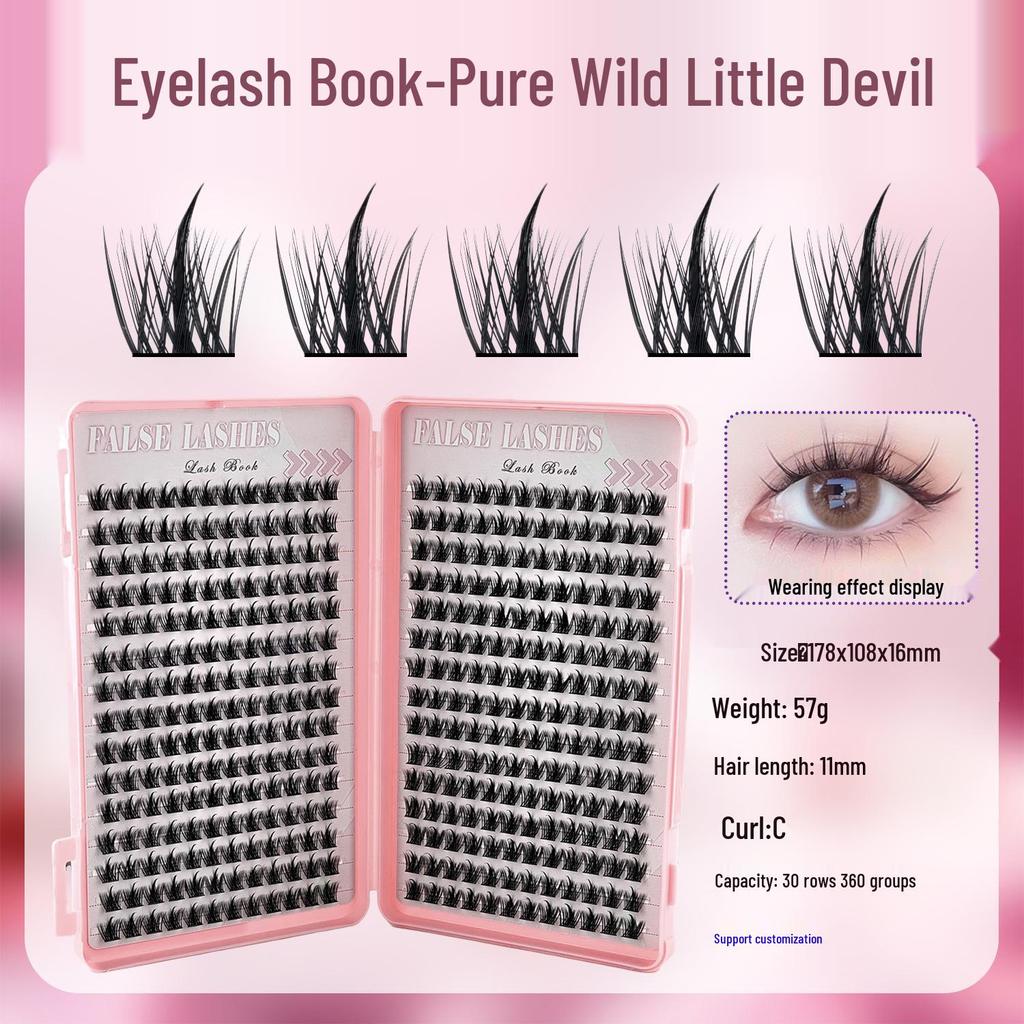 Pure Wild Little Devil Eyelash Glue & Natural Style Eyelashes Book for Beginners, Large Capacity, Segmented for Easy Application