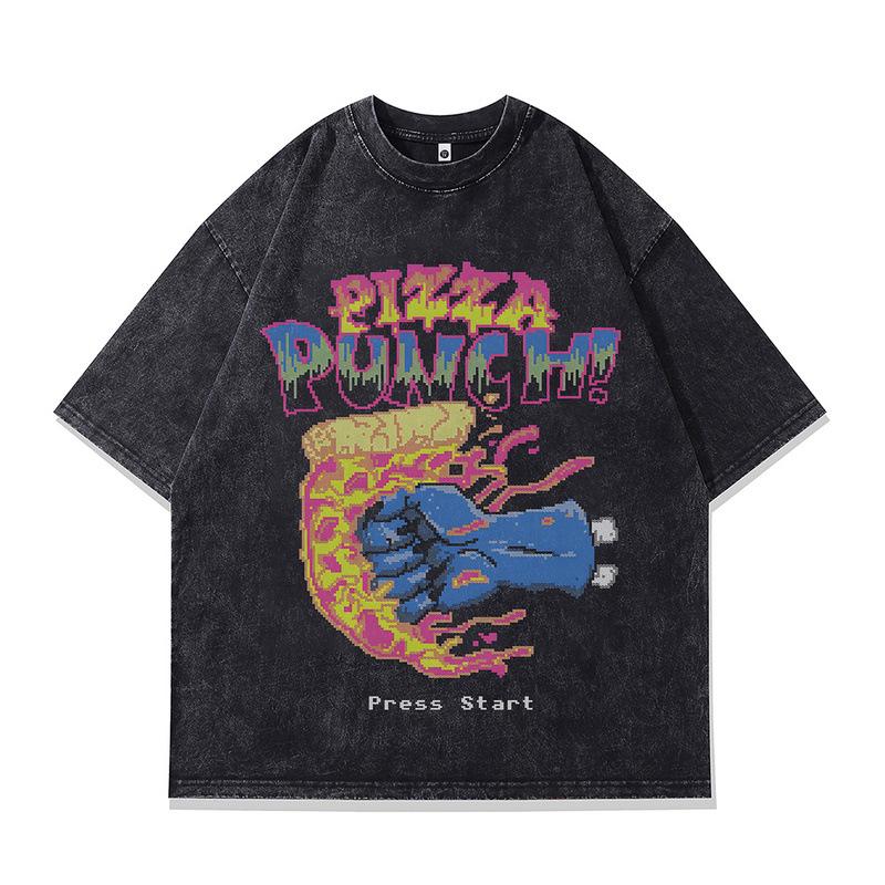 Rock Skull Direct Injection Printing Retro Washing Short Sleeve T-Shirt Loose Couple Bottom Shirt Men