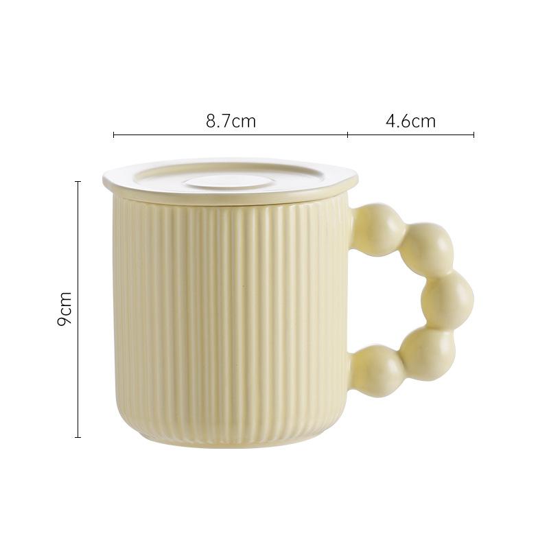 Pearl Ball Handle Porcelain Mug with Lid Macaron Color Coffee Cup Cute Office Tea Cup Home Couple Water Cup