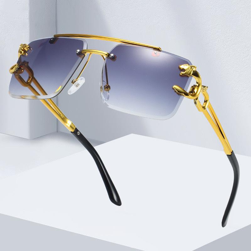 Stylové bezrámové čtvercové sluneční brýle s leopardím vzorem: Trendy design s dvojitým nosníkem pro muže a ženy