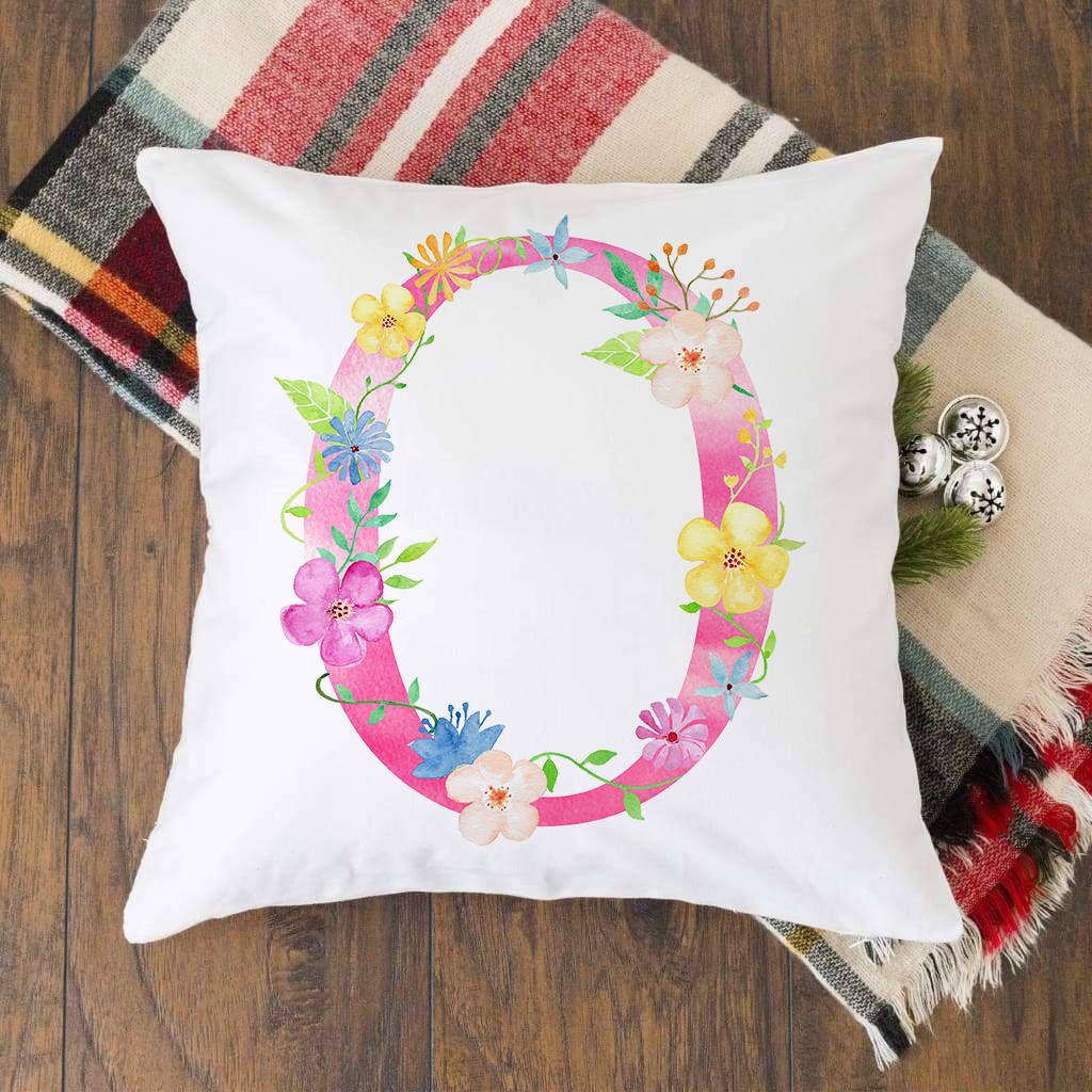 Pink Alphabet Flower Printed Cushion Cover Pillowcase English Letter A-Z Home Decorative Sofa Bed Backrest Pillow Cover 45*45cm
