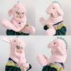 Fashion 3 In 1 Plush Hat Scarf Gloves Hooded Scarf with Mittens Animal Headband Cap for Children Teen Preschool Student