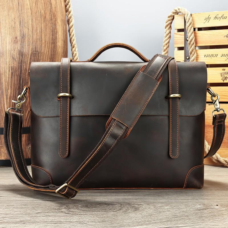 Crazy Horse Leather Crossbody Bag Genuine Retro Travel Shoulder Men's Business Casual Handbag