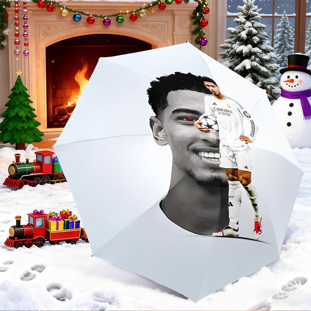 Umbrella with Jude Bellingham Real Madrid Player Print, Football Star Umbrella for Adults, Soccer Windproof Travel Rain Umbrella