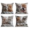 Cute Kittens With Smartphones Printed Pillowcase, Pattern Cushion Cover For Sofa Bedroom Car Home Decor